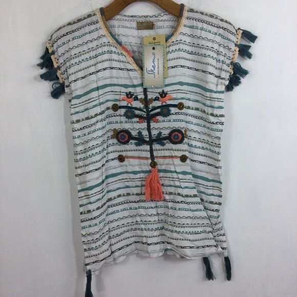 Skemo Kids Mexicana Sleeveless Tassle Embroidered Beads Knit Short Kaftan L NWT - Picture 1 of 12
